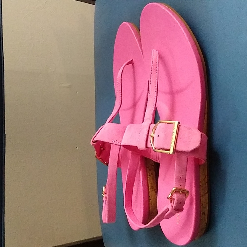 NEW Cole Haan Women's Francine Demi Wedge Sandal, NEON Fuschia Suede size 7.5B